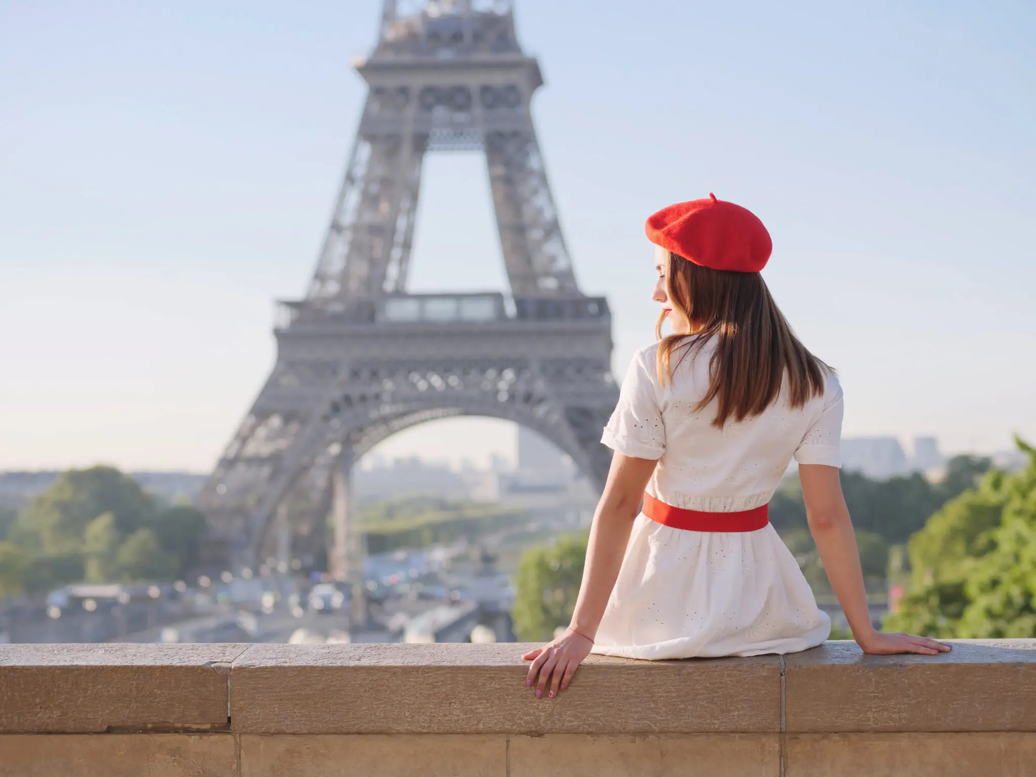 A,Beautiful,Girl,In,A,White,Dress,,A,Red,Beret