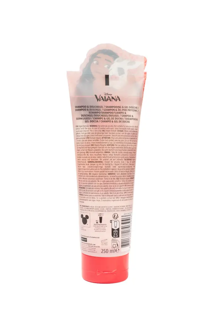 Sence Disney Vaiana-Inspired Shower Gel Berry Breeze, back of pink tube