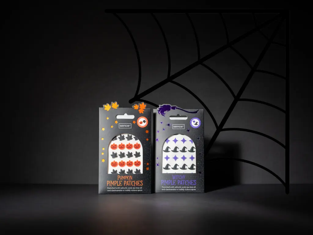 Sence Halloween Pimple Patches in pumpkin and witch hat shapes