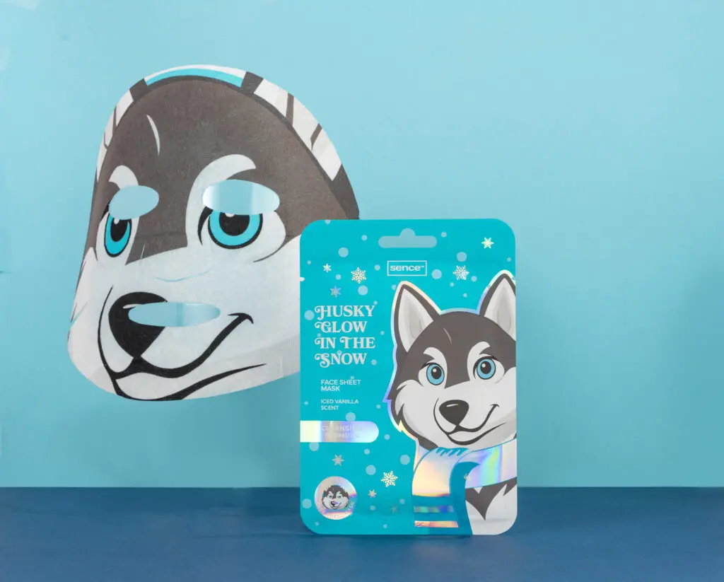 Sence Christmas Treats Face Sheet Mask with husky design
