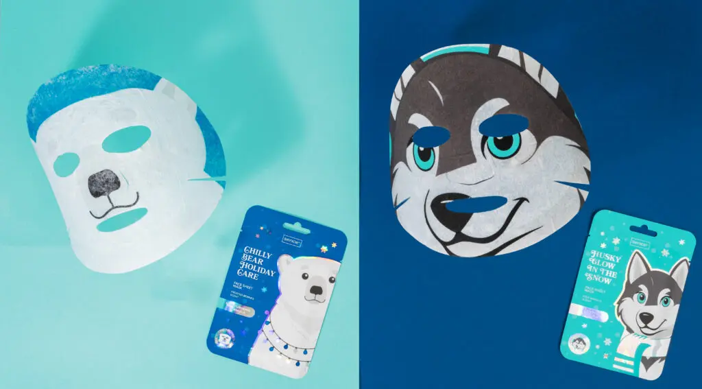 Sence Christmas Treats Face Sheet Masks in husky and polar bear designs