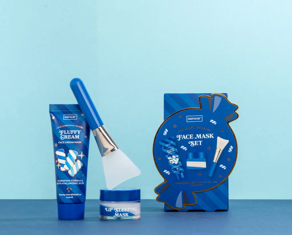 Sence Christmas Treats Mini Mask Kit with face cream mask, lip sleeping mask and silicone mask