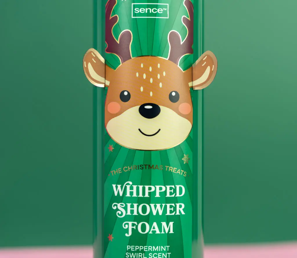 Sence Christmas Treats Whipped Shower Foam, green reindeer bottle