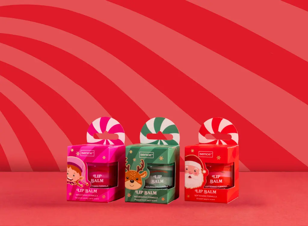 Sence Christmas Treats Cake Lip Butter jars in red, green and pink