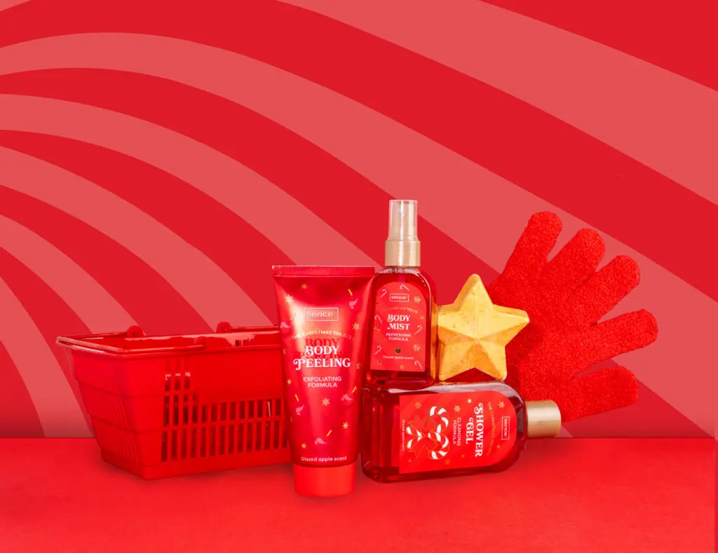 Sence Christmas Treats Shopping Basket Gift Set with shower gel, body peeling, body mist and bath bomb